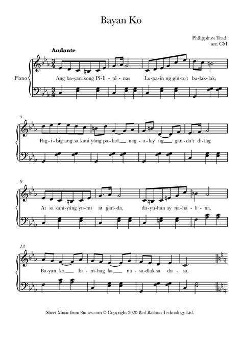 Bayan Ko Philippines Trad Sheet Music For Piano