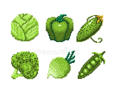 Set Of Pixel Art Green Vegetables Icon 32x32 Pixels Vector