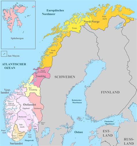 Norwegen Karte Mit Regionen Landkarten Mit Provinzen