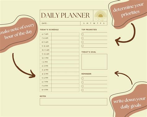 Aesthetic Daily Planner Printable Hourly Plannerwork Day Etsy