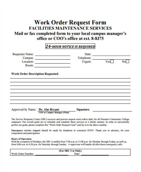 Free 7 Maintenance Work Order Forms In Pdf Ms Word