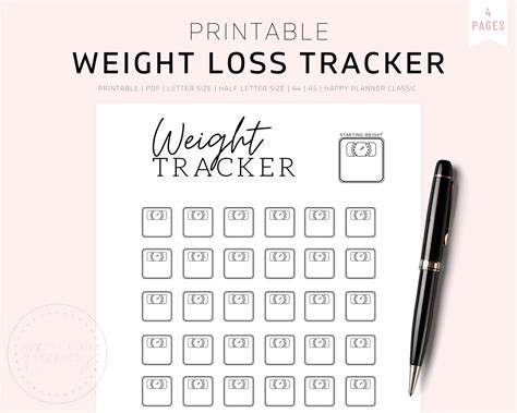 Paper Habit Tracker Weight Loss Tracker Printable Planner Digital