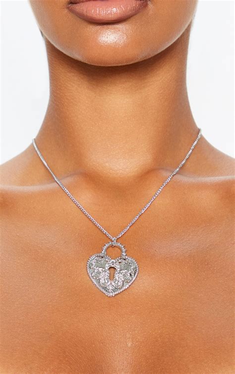 Silver Heart Lock Necklace Accessories Prettylittlething Usa