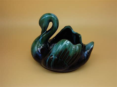 Blue Mountain Pottery Red Ware Swan In Green And Blue Drip Etsy