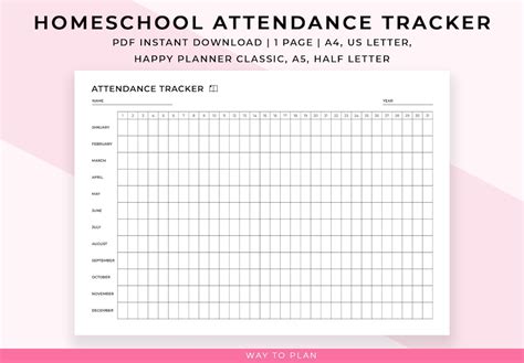Homeschool Attendance Sheet Printable Homeschool Attendance Tracker