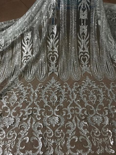 Silver Glued Glitter Tulle Lace Fabric Embroidered Tulle Fabric Jianxi