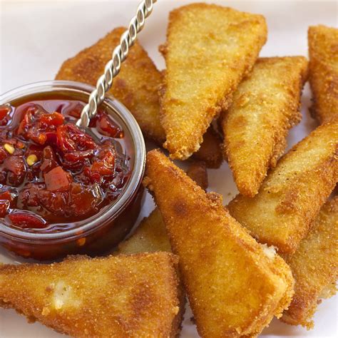 Deep Fried Manchego Cheese With Red Bell Pepper Ancho Chili Jam By
