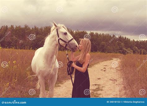 Beautiful Young Woman With A Horse Stock Image Image Of Adult
