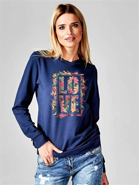 Granatowa Bluza Z Napisem Love Bluza Z Nadrukiem Sklep Ebutik Pl