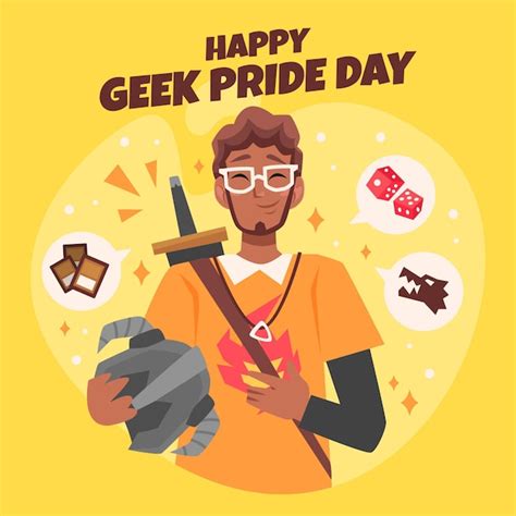 Geek Pride Day Happy Man Wearing Glasses Free Vector