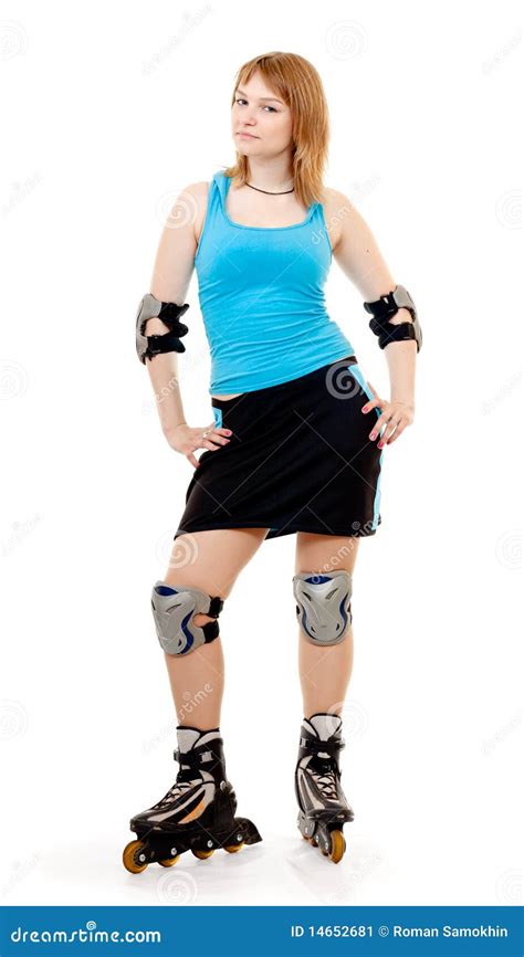 Pretty Woman On Roller Skates Stock Image Image Of Cute Cheerful