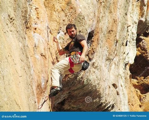 Rock Climber Hanging On The Rope Editorial Image Image Of Beautiful