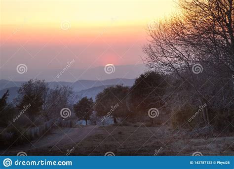 Cold Winter Sunset Evening Stock Photo Image Of Darkness 142787122