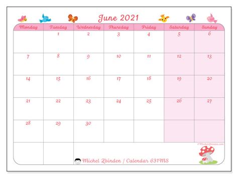 June 2021 Printable Calendar “52ms” Michel Zbinden Hk