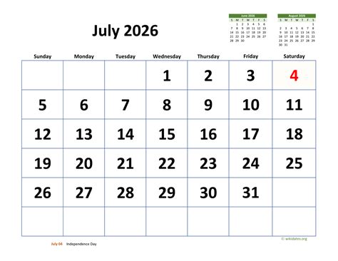 July 2026 Calendar With Extra Large Dates