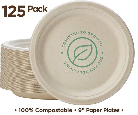 Stack Man 100 Compostable 9 Paper Plates Heavy Duty Quality Natural