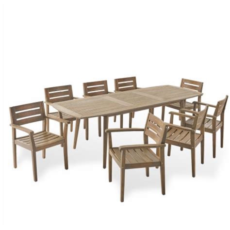 Stanford Outdoor Acacia Wood Expandable 8 Seater Dining Set Gray 8