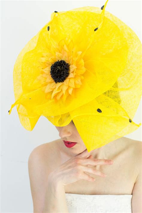 fashion designer yellow sinamay royal ascot derby fascinator etsy in 2021 fascinator hats