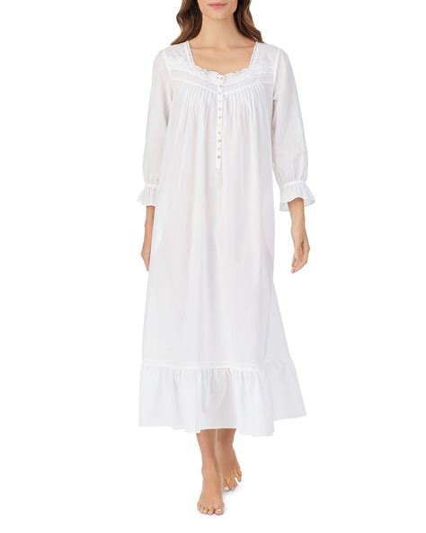 Eileen West Long Sleeve Ballet Woven Lawn Cotton Nightgown In White Lyst