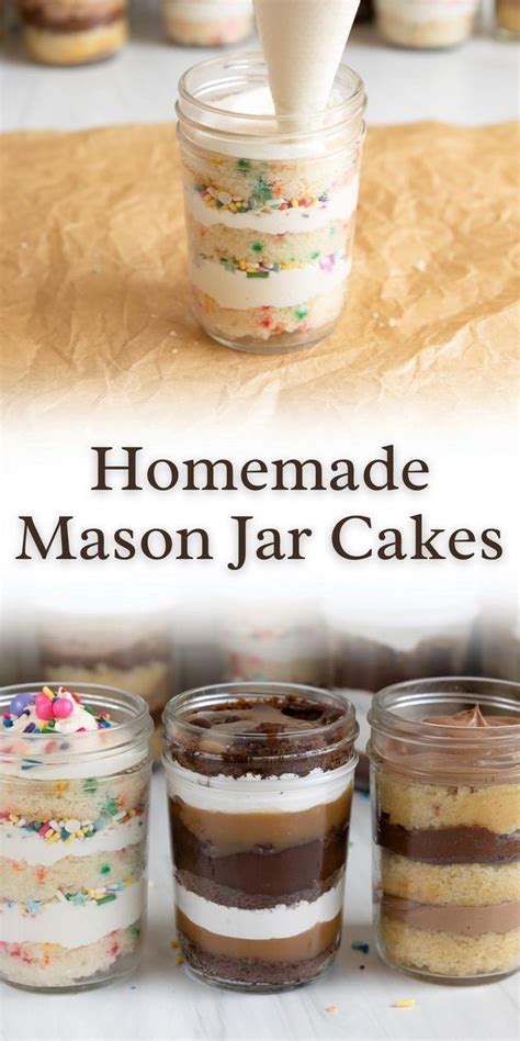 Adding Cake And Frosting To A Mason Jar For Homemade Mason Jar Cakes Mason Jar Deserts Mason