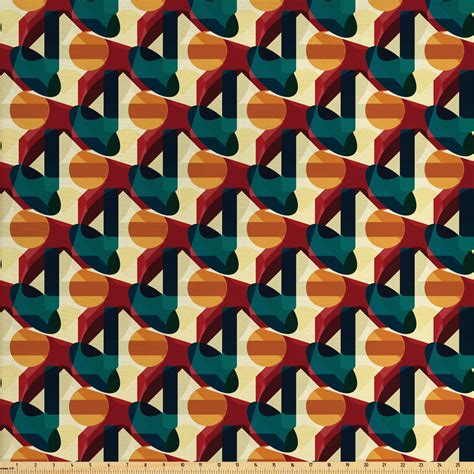 Abstract Fabric By The Yard Upholstery Retro Polygonal Composition