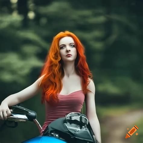 Redhead Woman On A Motorcycle On Craiyon