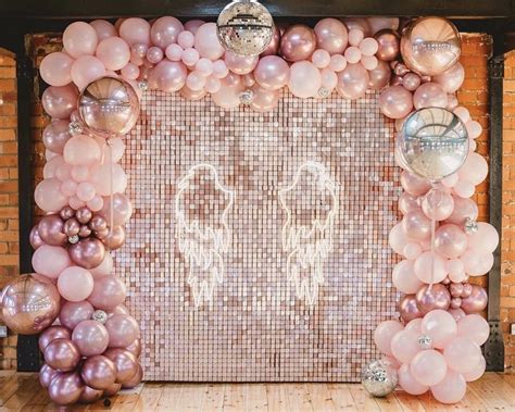 Pink Balloon Arch With Silver Metallic Disco Balls Wedding Ceremony