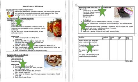 Grade Food Preservation Project Experiment With Rubric Word Doc Teacha
