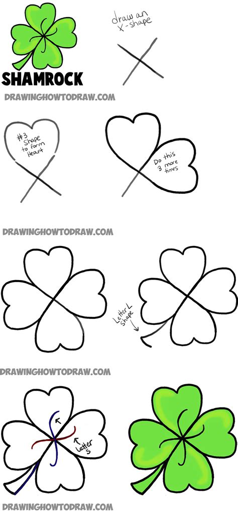 How To Draw A Four Leaf Clover Or Shamrocks For Saint Patricks Day How To Draw Step By Step