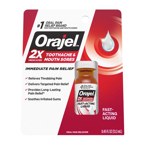 Orajel 2x For Toothache And Mouth Sores 045oz Fast Acting Liquid