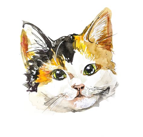 Calico Cat Custom Pet Portrait Me Watercolor 2020 Rart
