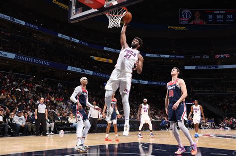 Sixers Wizards Final Score Joel Embiid Drops 50 Sixers Escape Dc With Tight Win Over Wizards