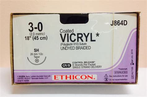 Ethicon J864d Coated Vicryl Suture Taper Point Sh 8 18 Size 3 0