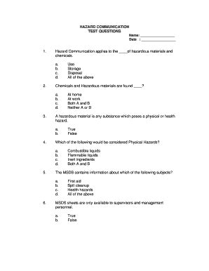 Hazard Communication Test Answers Fill Online Printable Fillable