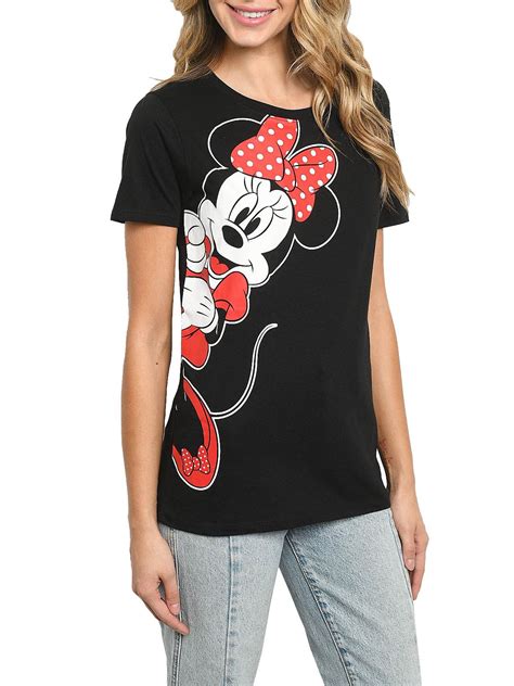 Disney Womens Minnie Mouse T Shirt Leaning Short Sleeve Black