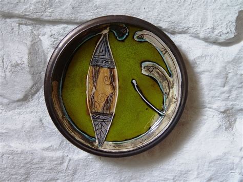 Wall Hanging Green Ceramic Plate Kitchen Wall Decor Small Earthen