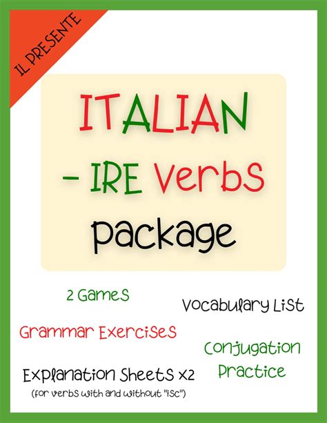 Use This Great Italian Ire Verbs Package To Practice In The Present