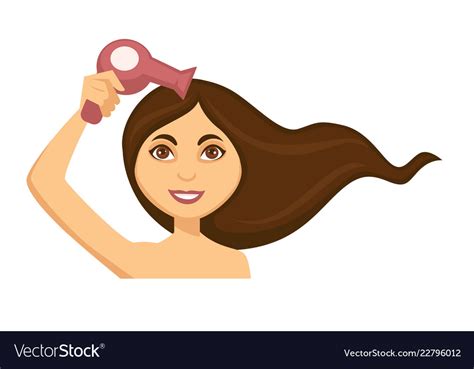 Young Woman Blow Drying Her Long Dark Hair Vector Image