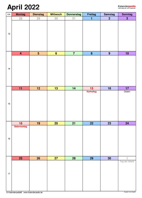 Kalender April 2022 Als Excel Vorlagen
