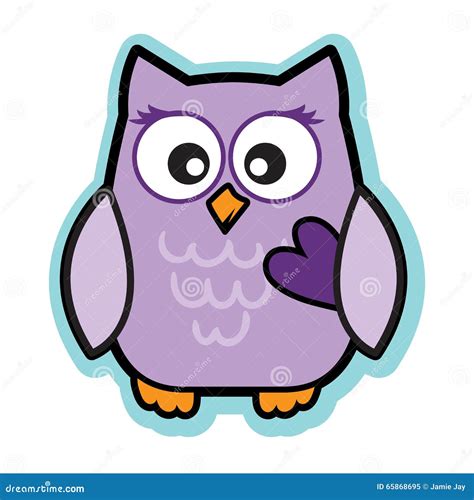 Valentine Cute Purple Love Owl Holding Heart Stock Vector