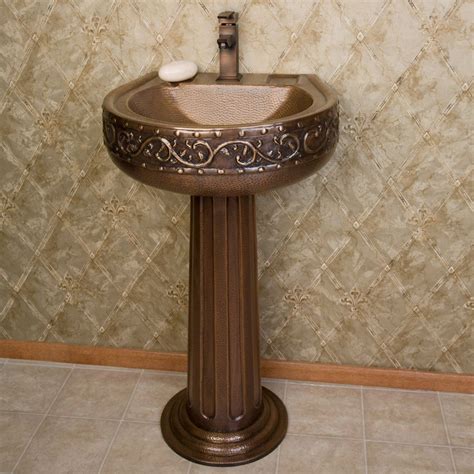 Vine Hammered Copper Pedestal Sink Bathroom Sinks Bathroom