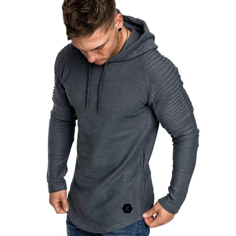 Fashion Cotton Men Pure Hooded T Shirts Top Autumn Long Sleeved Casual