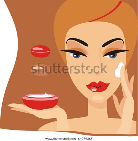 Woman Cream Jar Hands Puts Cream Stock Vector Royalty Free 64079365 Shutterstock