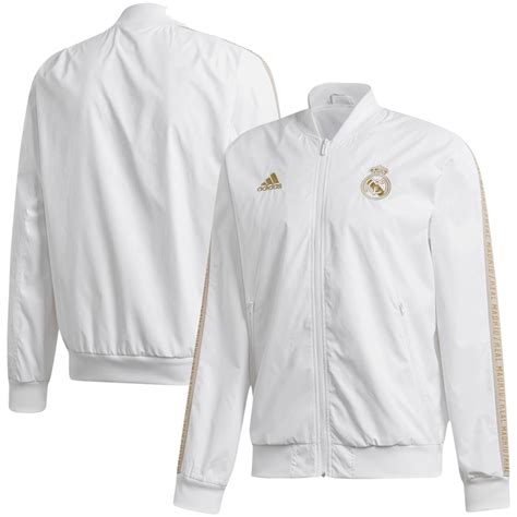 Mens Adidas White Real Madrid Team Anthem Full Zip Jacket
