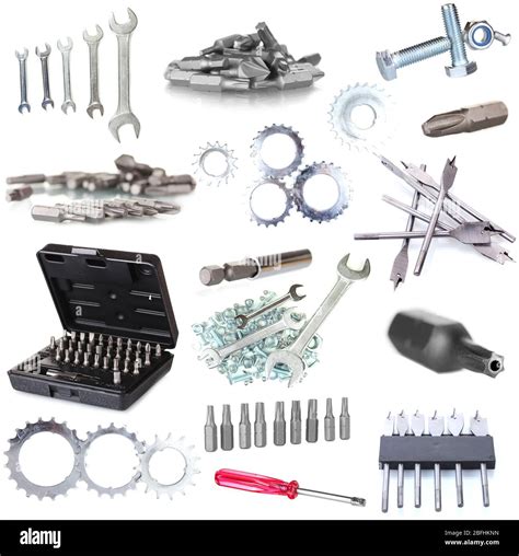 Collage Of Metal Workshop Tools Isolated On White Stock Photo Alamy