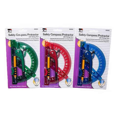 Compass Safety And 6 Swing Arm Protractor Assorted Colors Pack Of 12 Chl80965st Charles