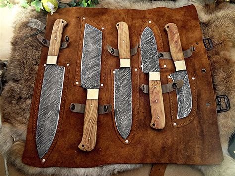 The second full tang handle has moose antler scales. 5 pieces chef knives set, overall 54 inches full tang hand ...