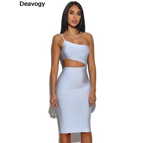 deavogy 2017 new light blue white strap one shoulder cutout mini sexy women top quality bodycon