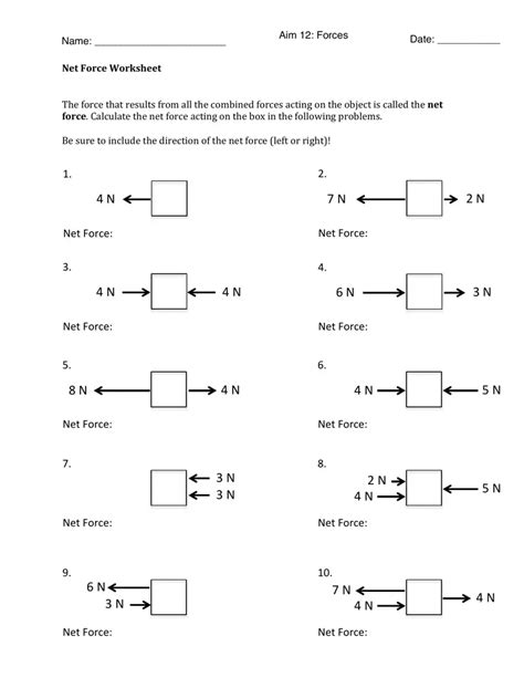 Net Force Worksheet With Answers