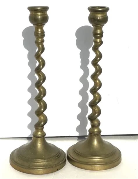Vintage Brass Spiral Twist 2 Candlestick Holders 8 12 Tall Taper